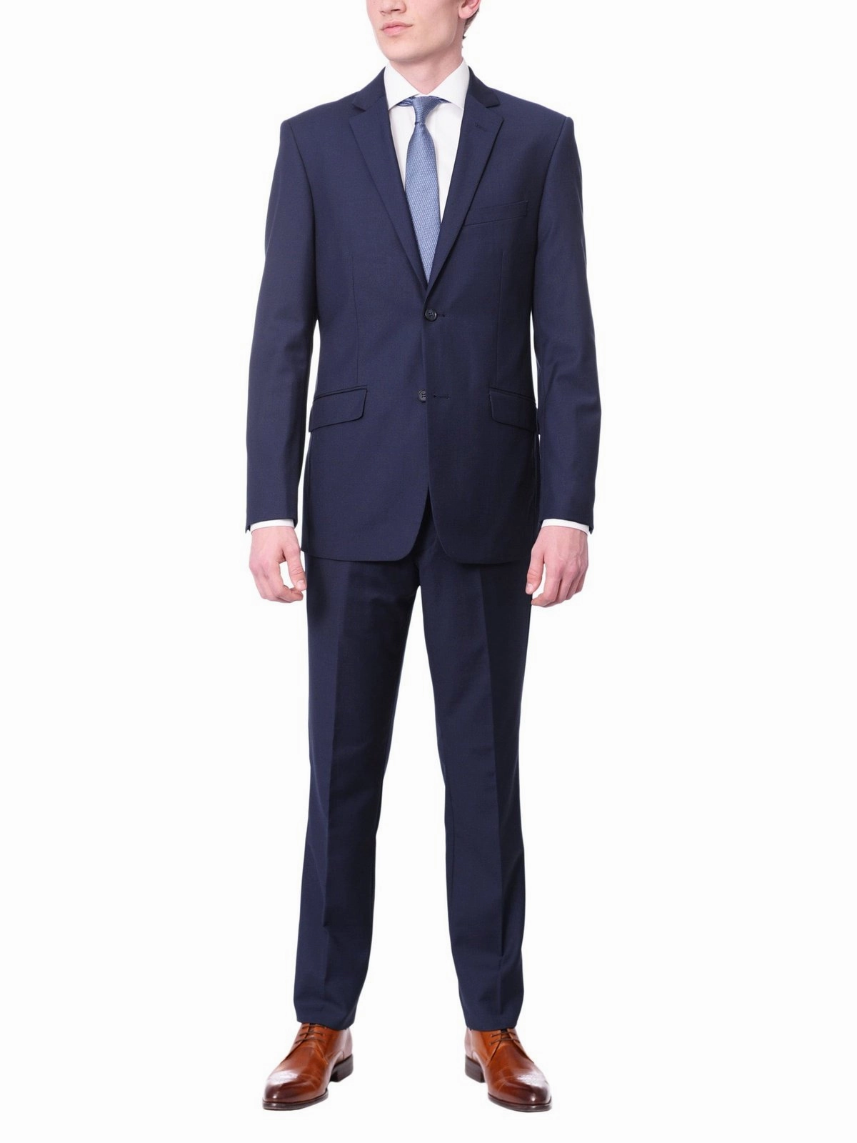 Mens Raphael Slim Fit Wool-touch Solid Blue 2 Button 2 Piece Suit Jacket & Pants