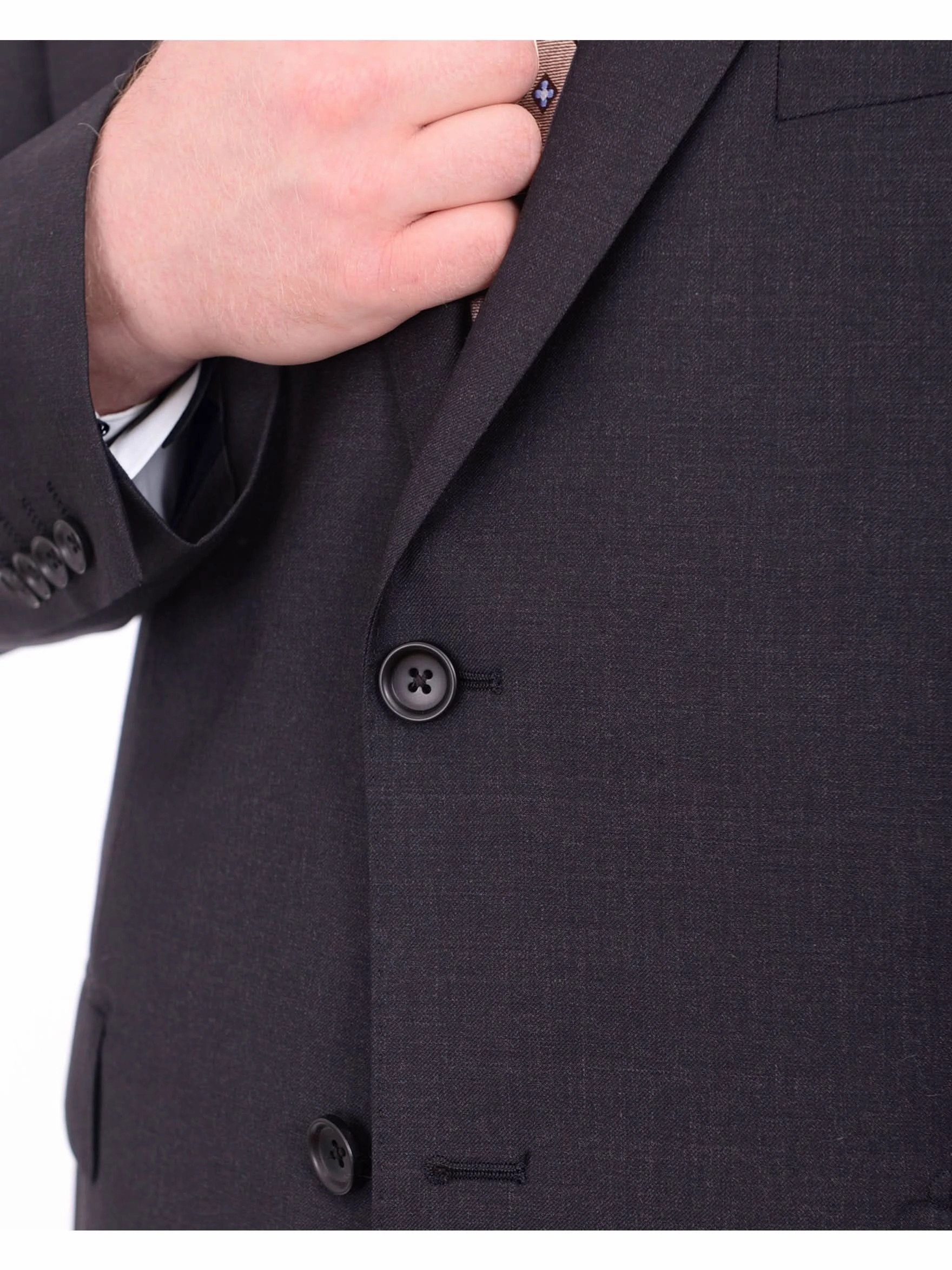 Mens Sartoria Mazara Big & Tall Portly Fit Solid Charcoal Gray Two Button Wool Suit