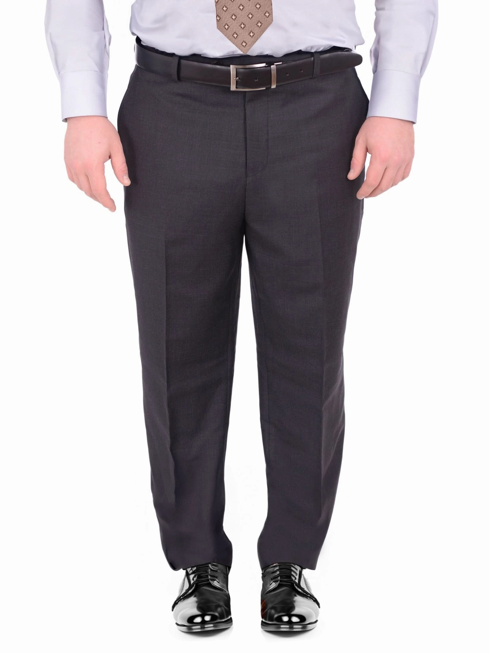 Mens Sartoria Mazara Big & Tall Portly Fit Solid Charcoal Gray Two Button Wool Suit