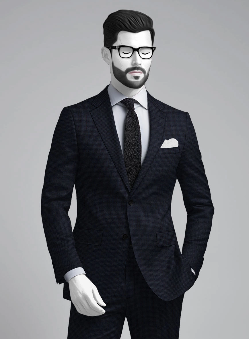 Napolean Alda Gingham Dark Blue Wool Suit