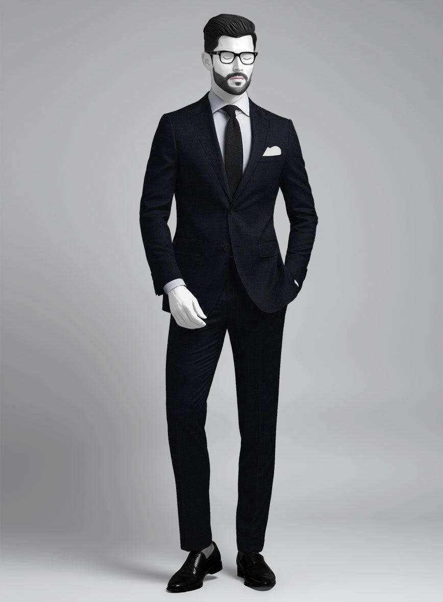 Napolean Alda Gingham Dark Blue Wool Suit