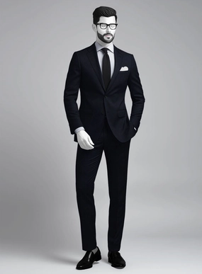 Napolean Alda Gingham Dark Blue Wool Suit
