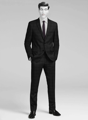 Napolean Brook Overcheck Black Wool Suit
