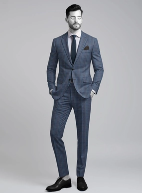 Napolean Canzo Glen Blue Wool Suit