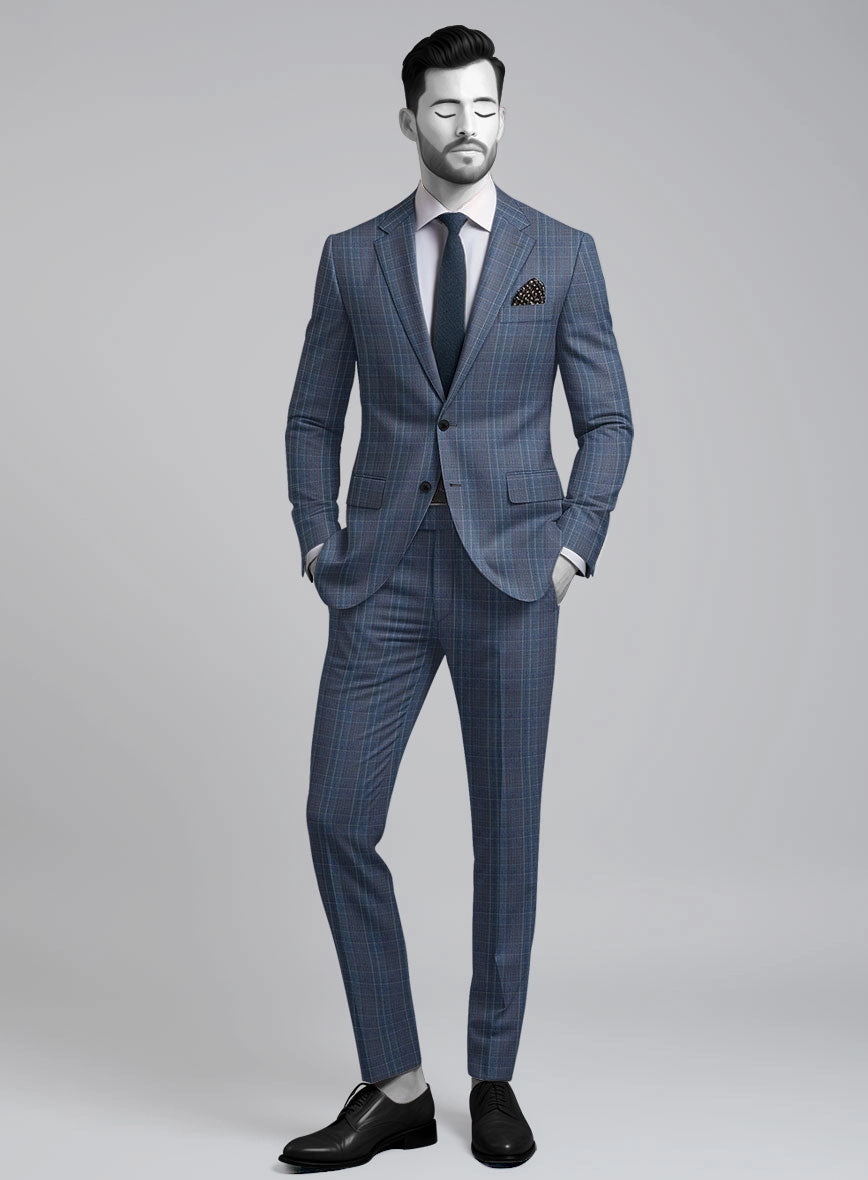 Napolean Canzo Glen Blue Wool Suit