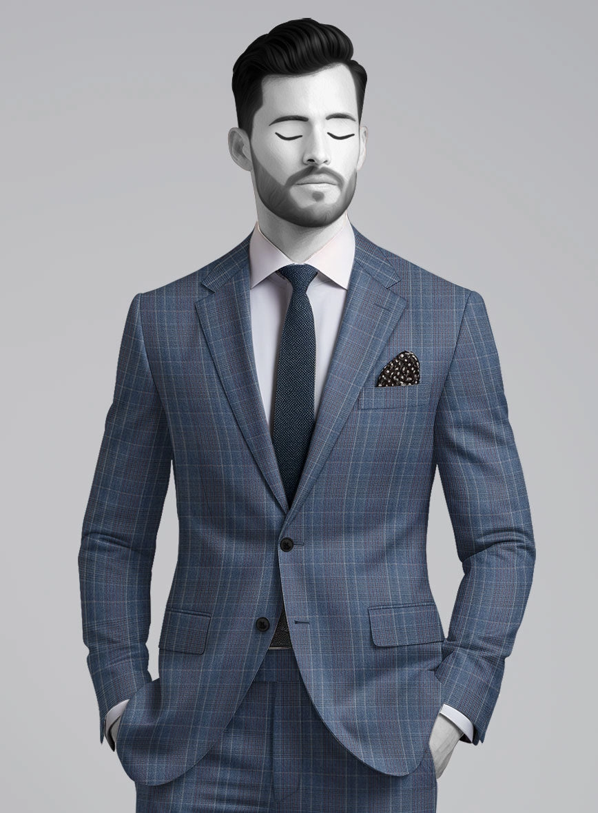 Napolean Canzo Glen Blue Wool Suit