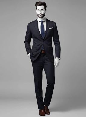 Napolean Cavalry Twill Blue Wool Suit
