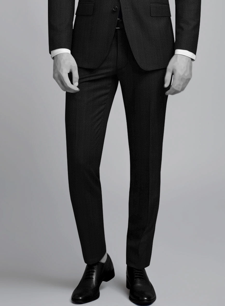 Napolean Curve Black Herringbone Wool Suit