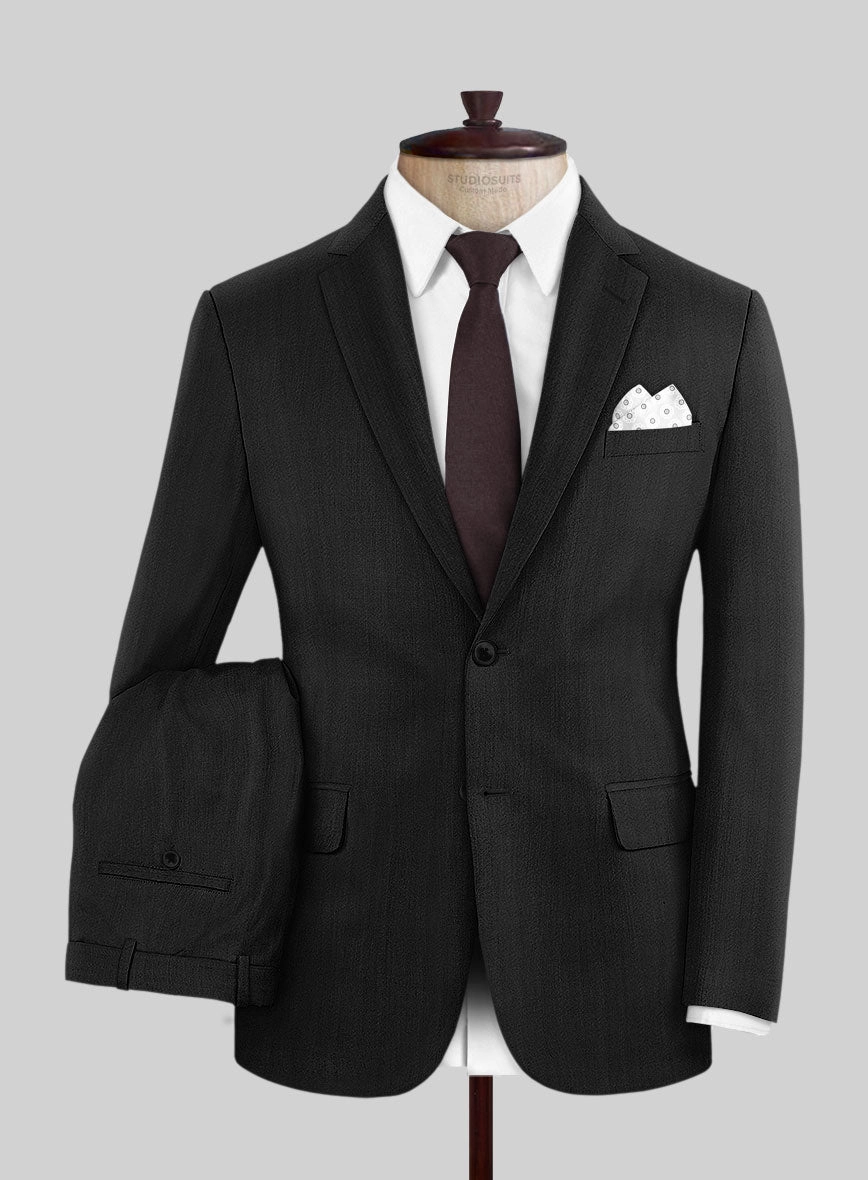 Napolean Curve Black Herringbone Wool Suit