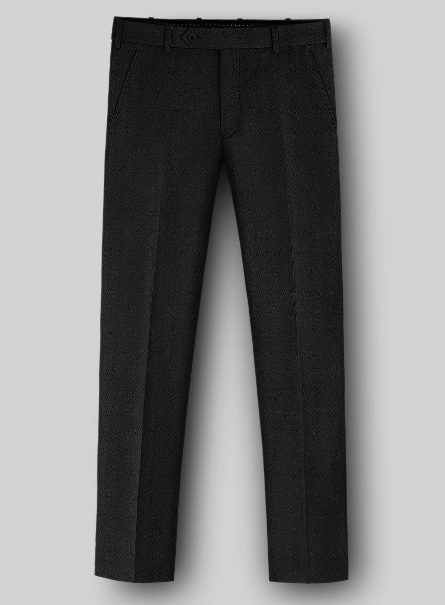 Napolean Curve Black Herringbone Wool Suit