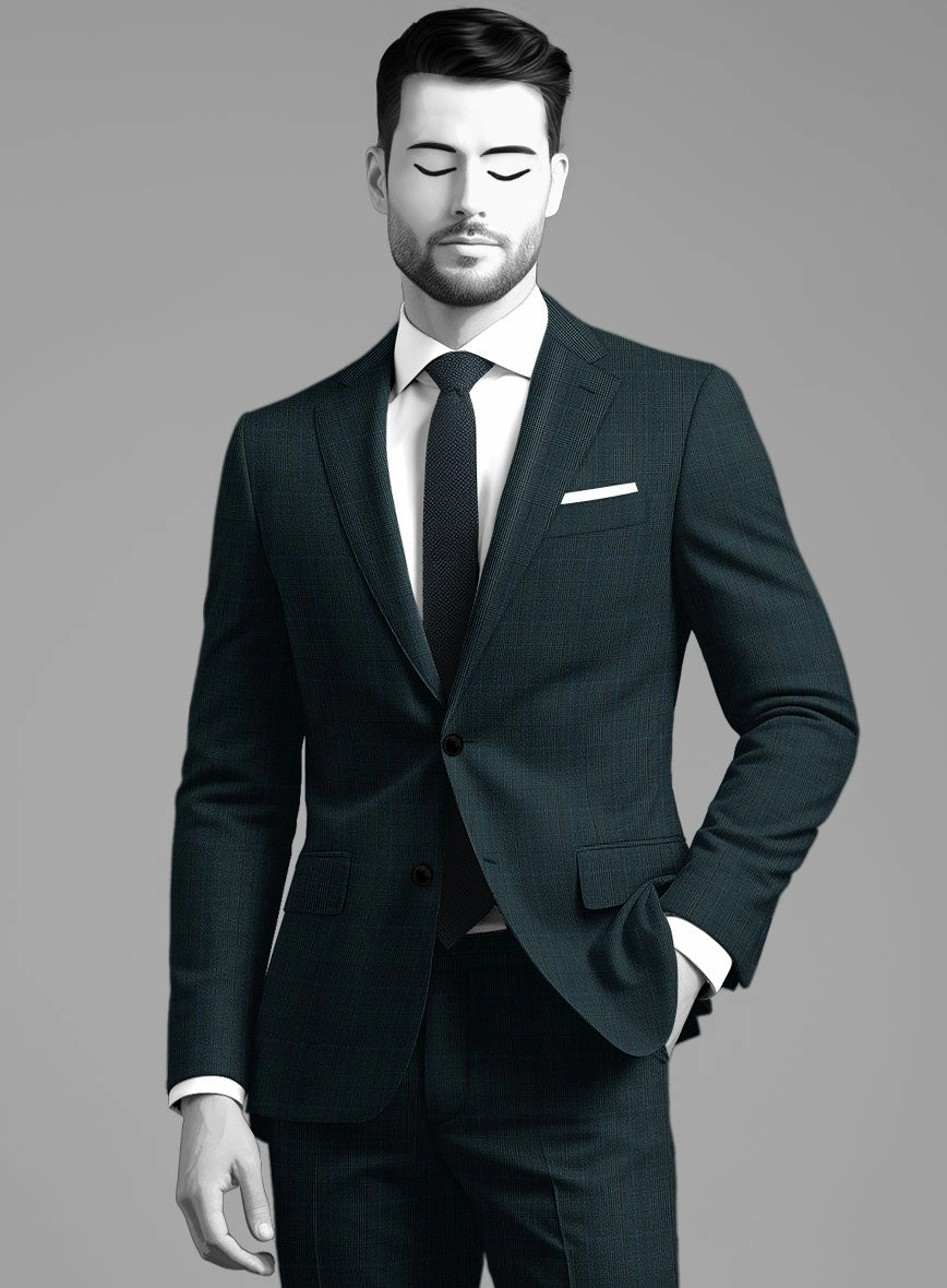Napolean Esso Tartan Teal Blue Wool Suit