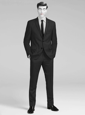 Napolean Imperial Black Herringbone Wool Suit