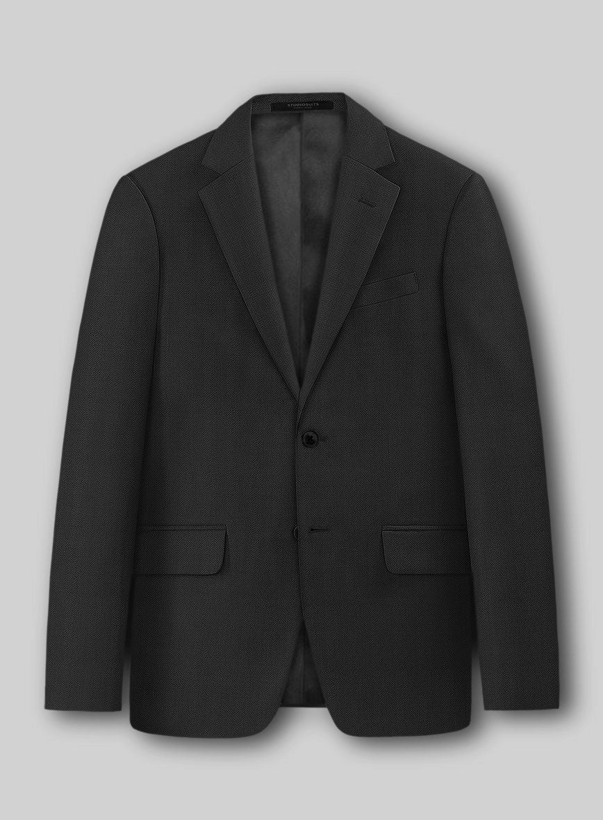 Napolean Imperial Black Herringbone Wool Suit