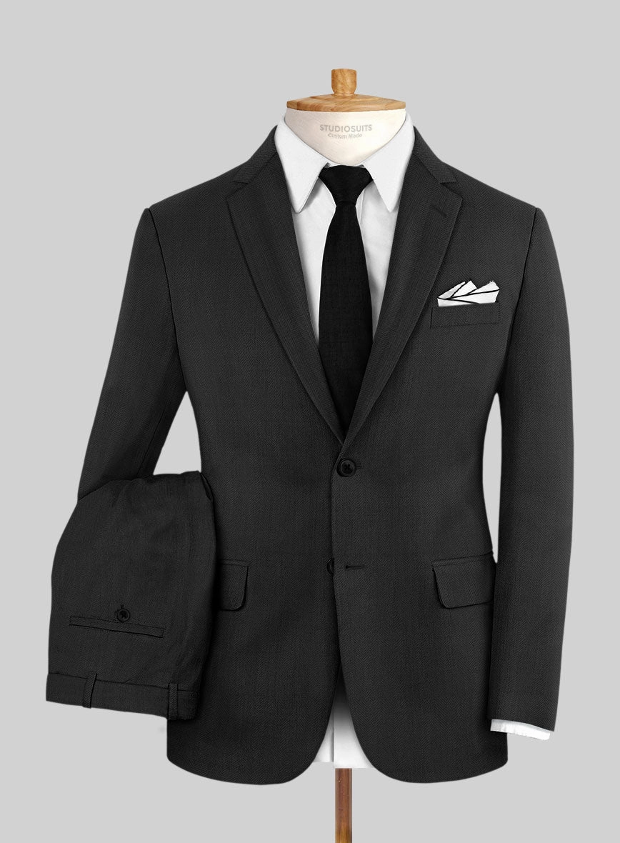 Napolean Imperial Black Herringbone Wool Suit