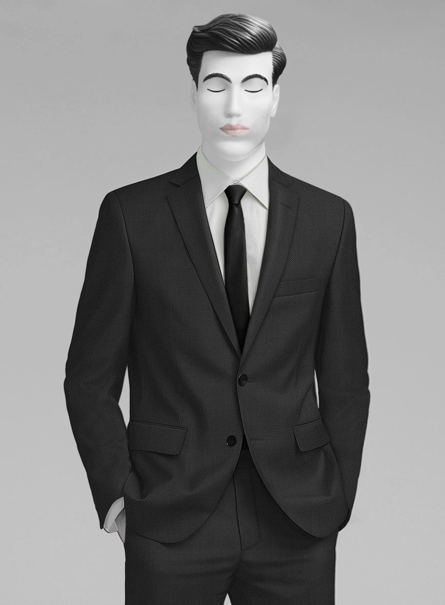 Napolean Imperial Black Herringbone Wool Suit