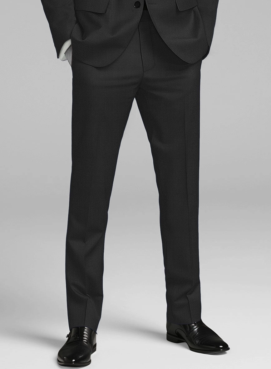 Napolean Imperial Black Herringbone Wool Suit