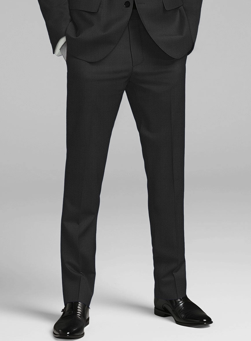 Napolean Imperial Black Herringbone Wool Suit