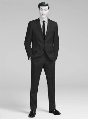 Napolean Imperial Black Herringbone Wool Suit