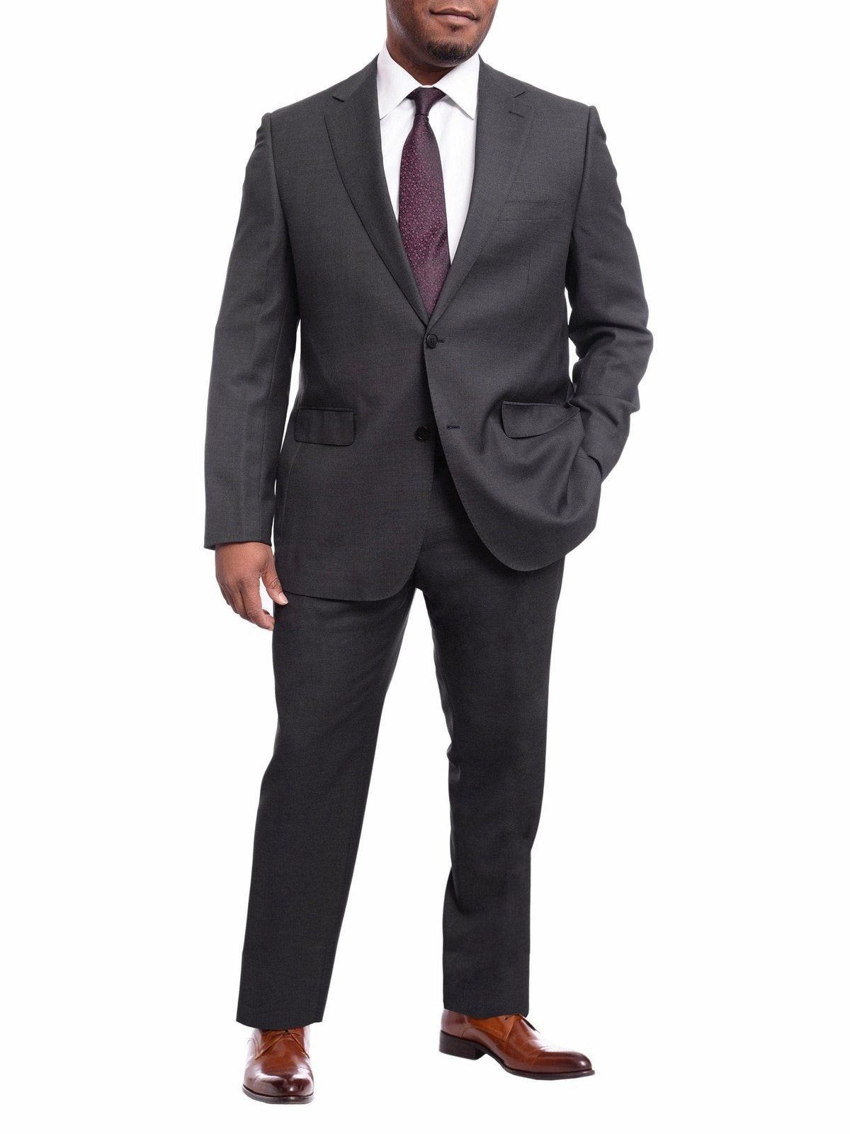 Napoli Classic Fit Charcoal Gray Birdseye Half Canvassed Marzotto Wool Suit