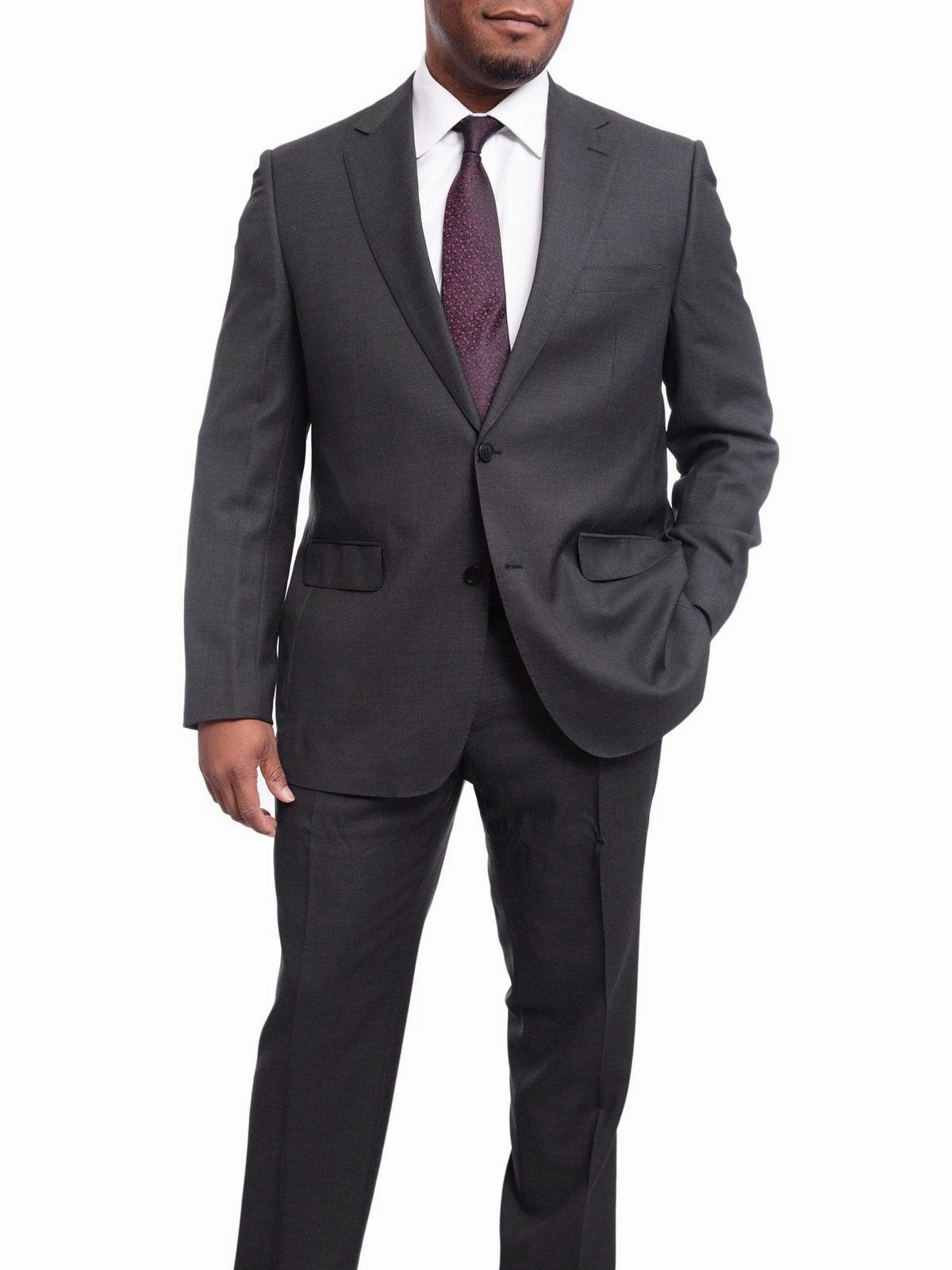Napoli Classic Fit Charcoal Gray Birdseye Half Canvassed Marzotto Wool Suit
