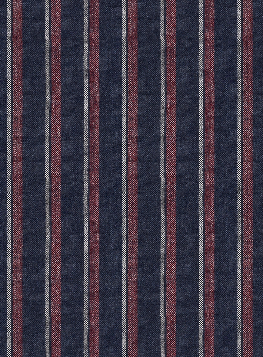 Noble Beatrily Blue Stripe Wool Silk Linen Suit