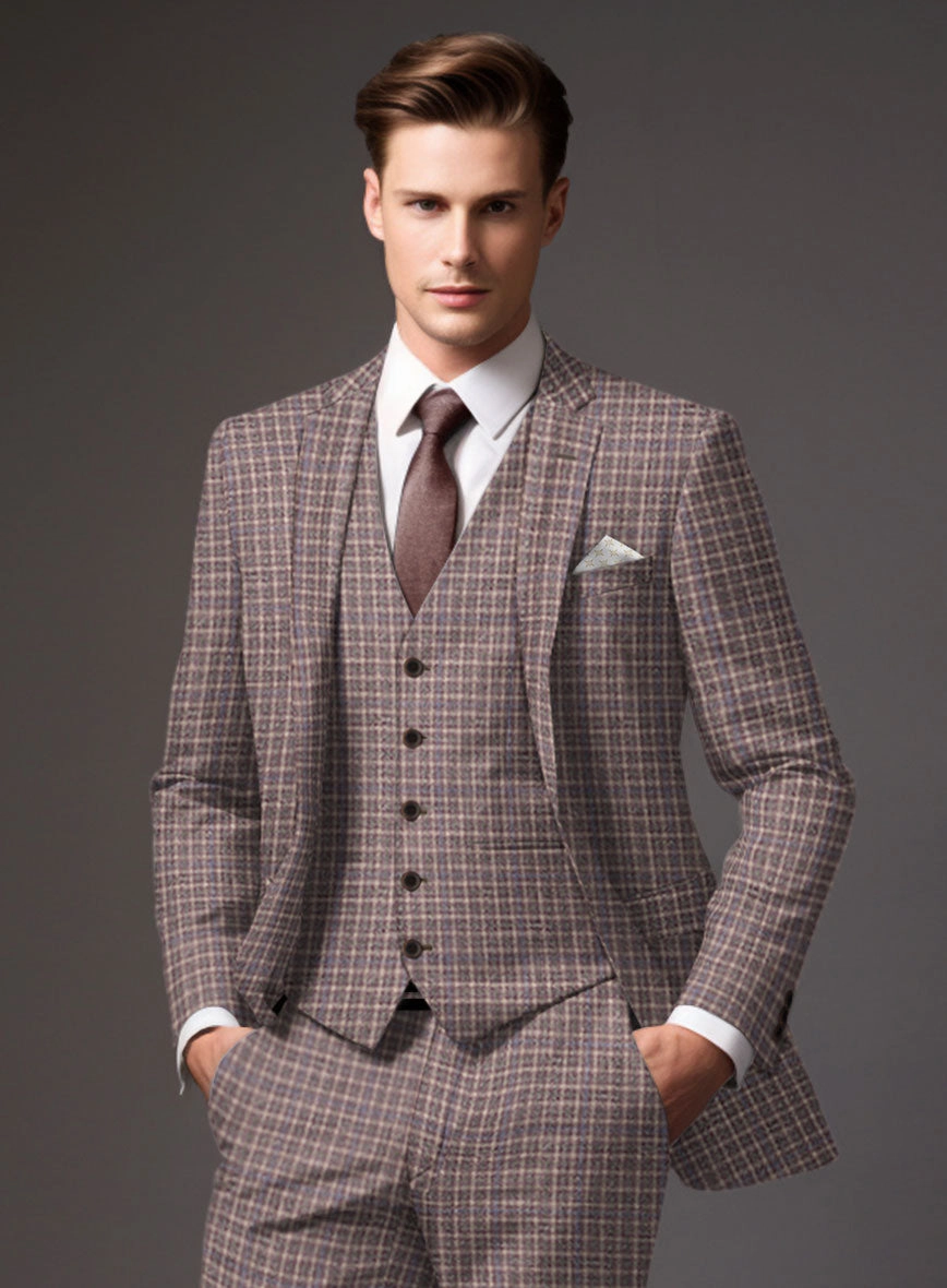 Noble Isidora Check Wool Silk Linen Suit