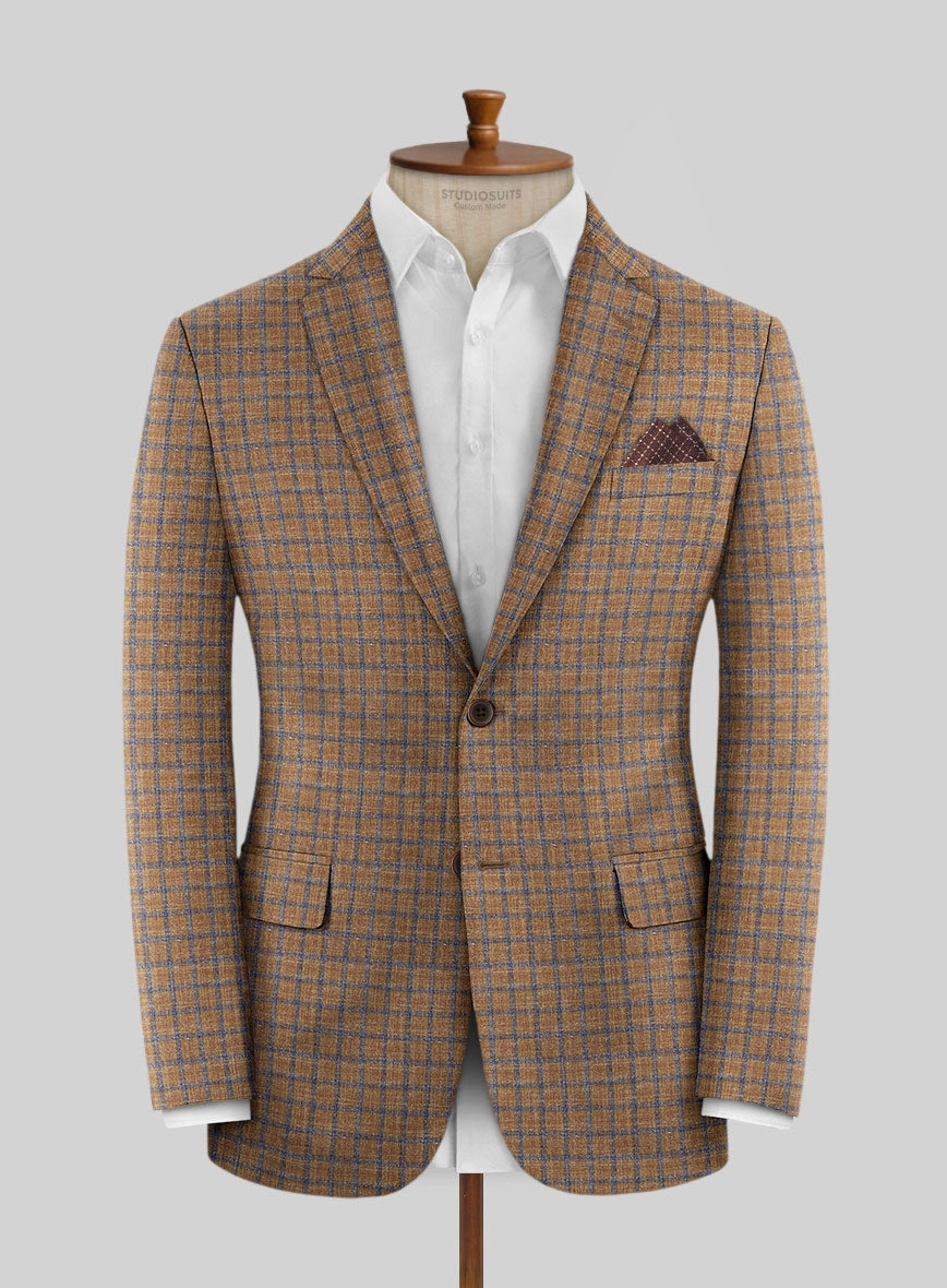 Noble Mustard Check Wool Silk Linen Suit