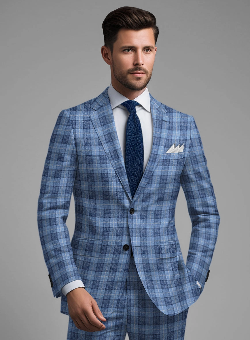 Noble Pilar Blue Wool Silk Linen Suit