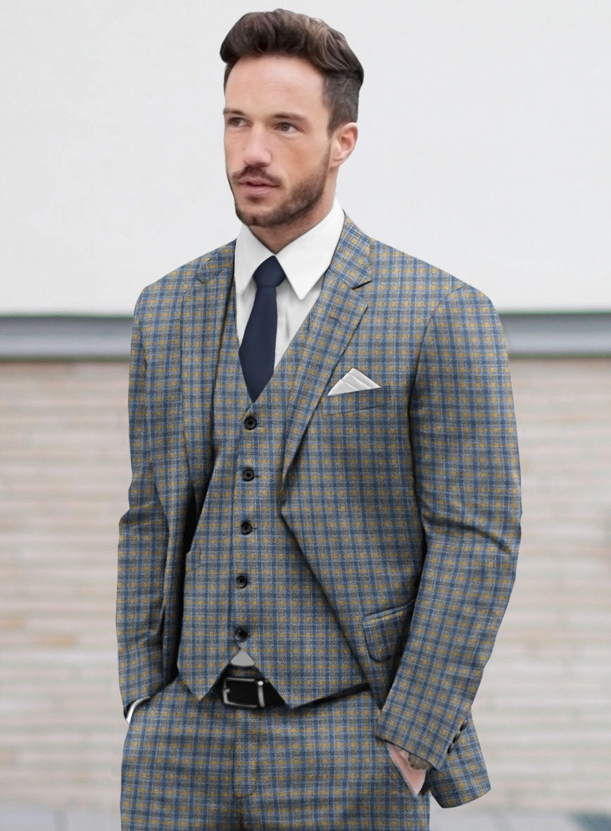 Noble Raquel Blue Wool Silk Linen Suit