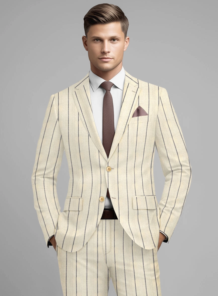 Noble Rosaria Cream Stripe Cotton Silk Linen Suit