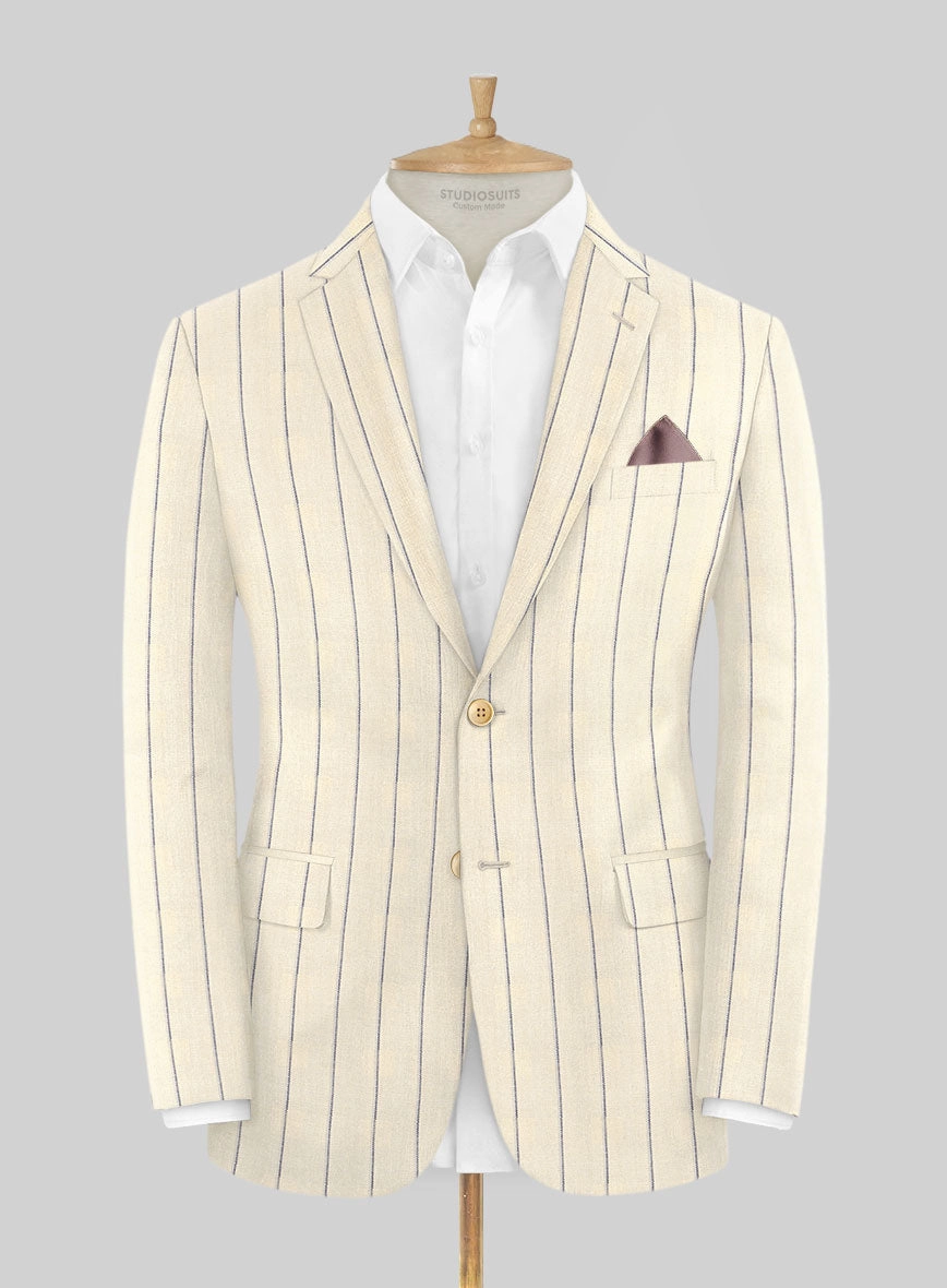 Noble Rosaria Cream Stripe Cotton Silk Linen Suit