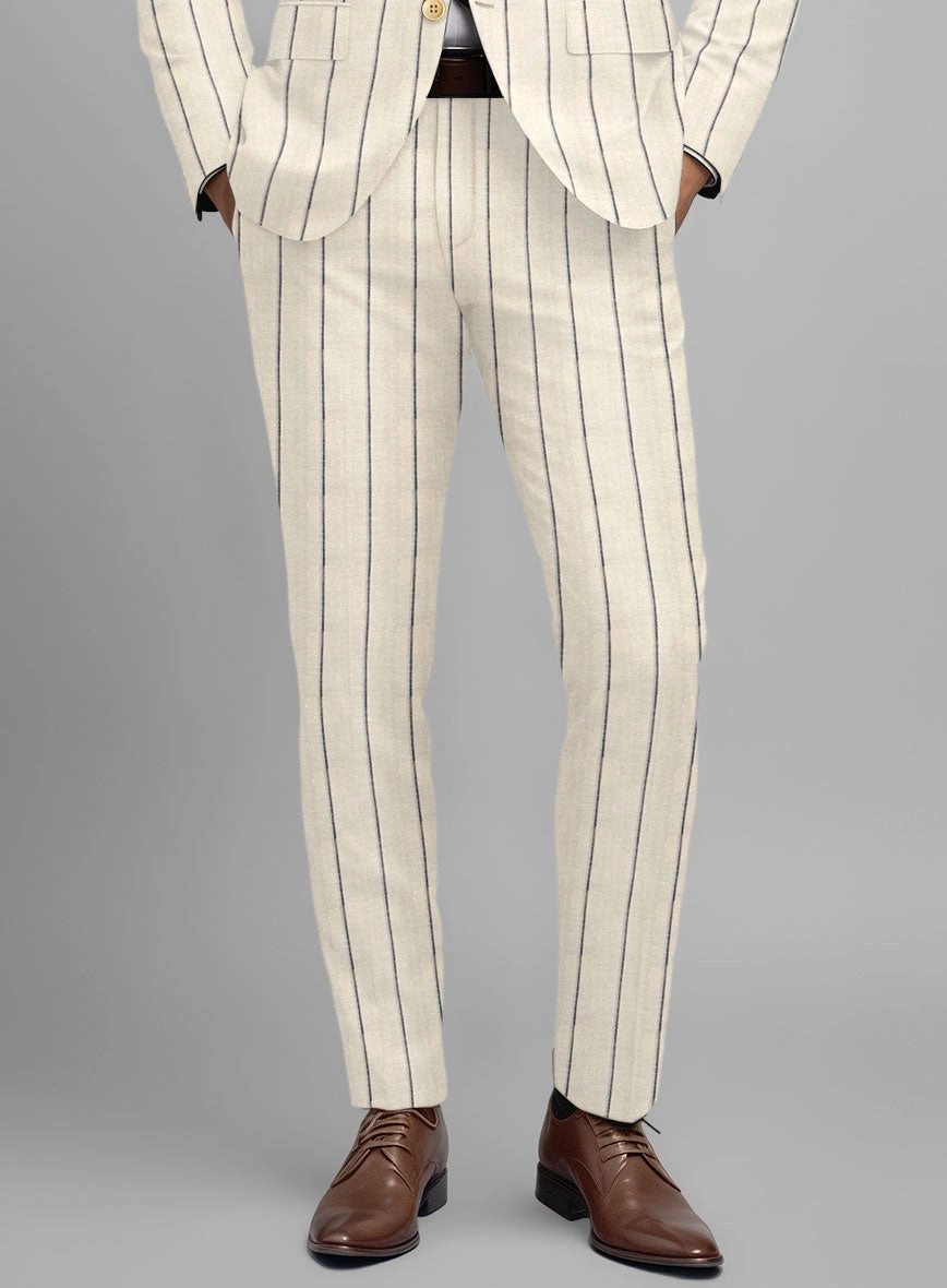 Noble Rosaria Cream Stripe Cotton Silk Linen Suit