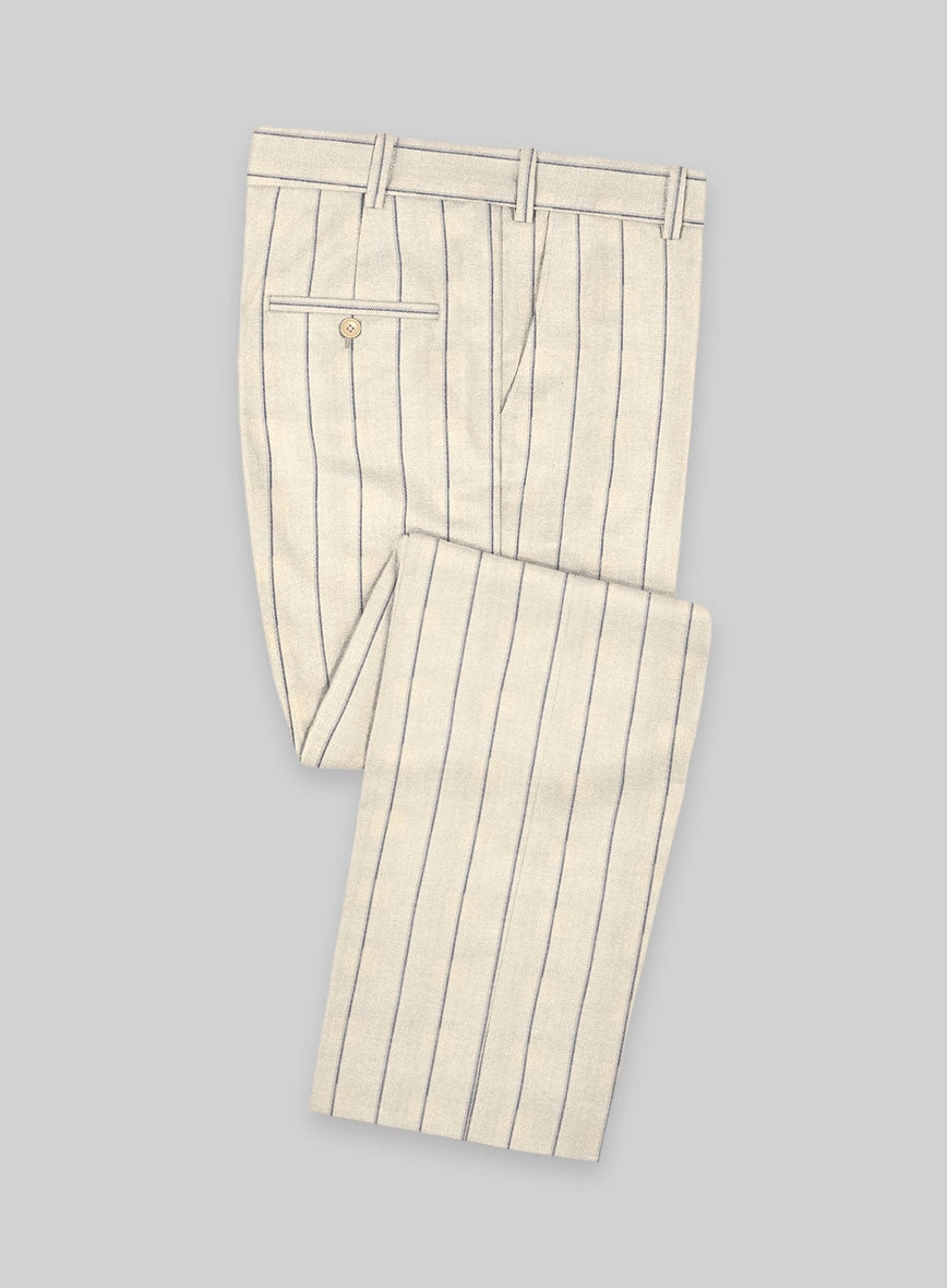 Noble Rosaria Cream Stripe Cotton Silk Linen Suit