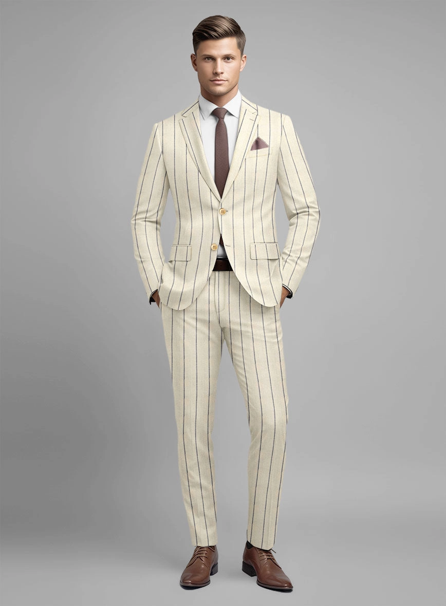 Noble Rosaria Cream Stripe Cotton Silk Linen Suit