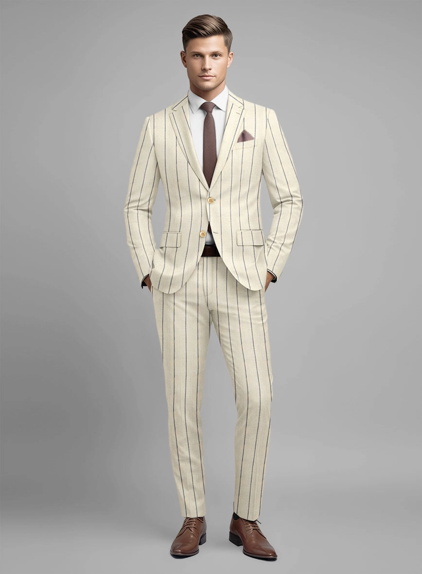 Noble Rosaria Cream Stripe Cotton Silk Linen Suit