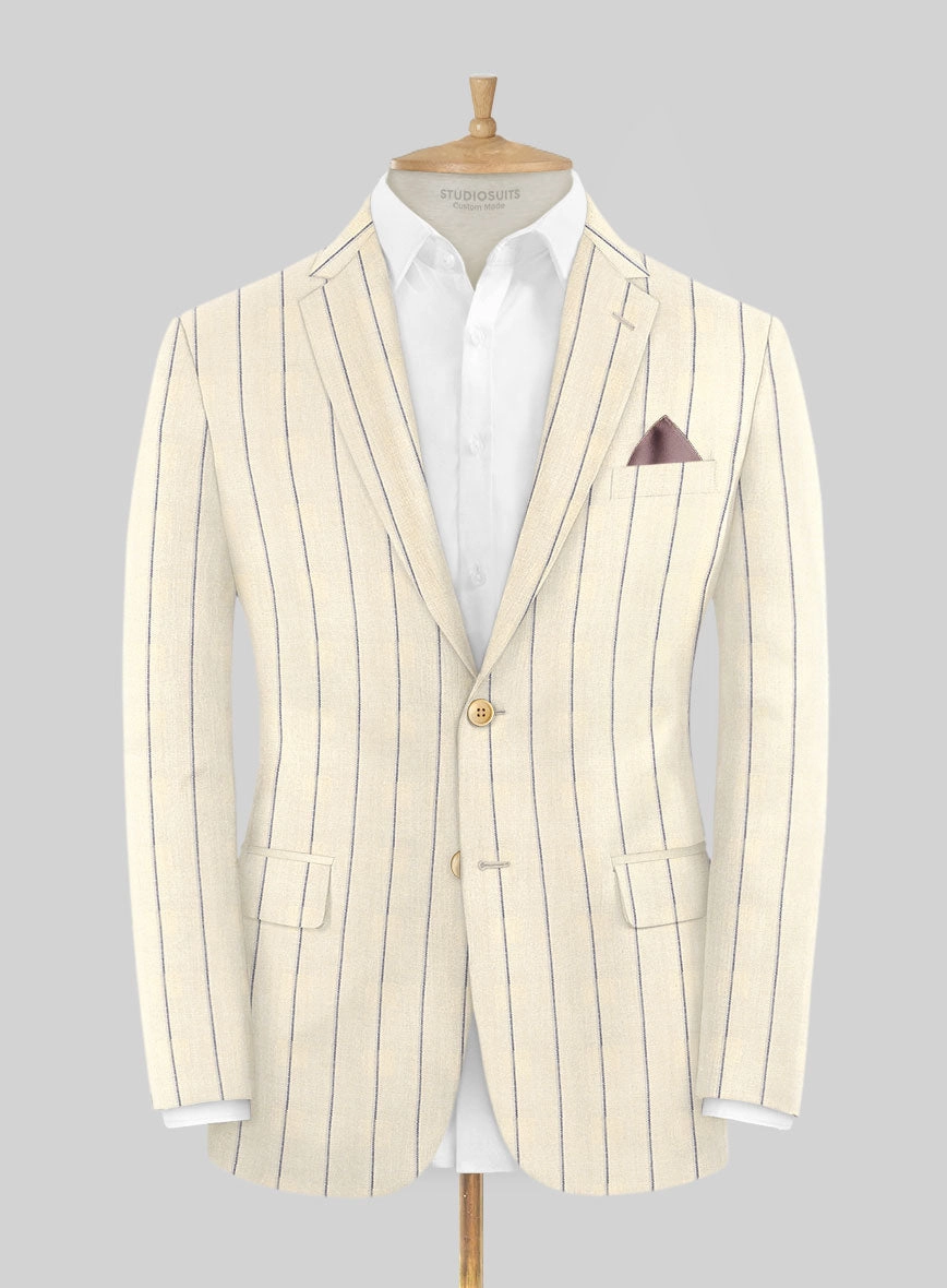 Noble Rosaria Cream Stripe Cotton Silk Linen Suit