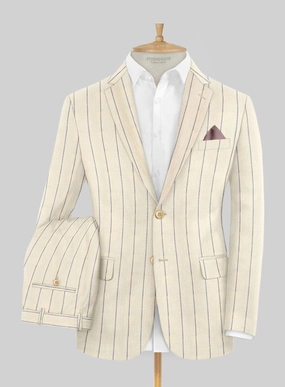 Noble Rosaria Cream Stripe Cotton Silk Linen Suit