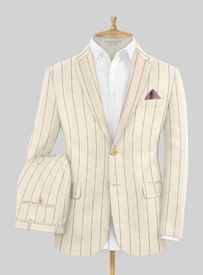 Noble Rosaria Cream Stripe Cotton Silk Linen Suit
