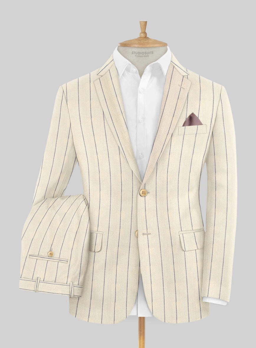 Noble Rosaria Cream Stripe Cotton Silk Linen Suit