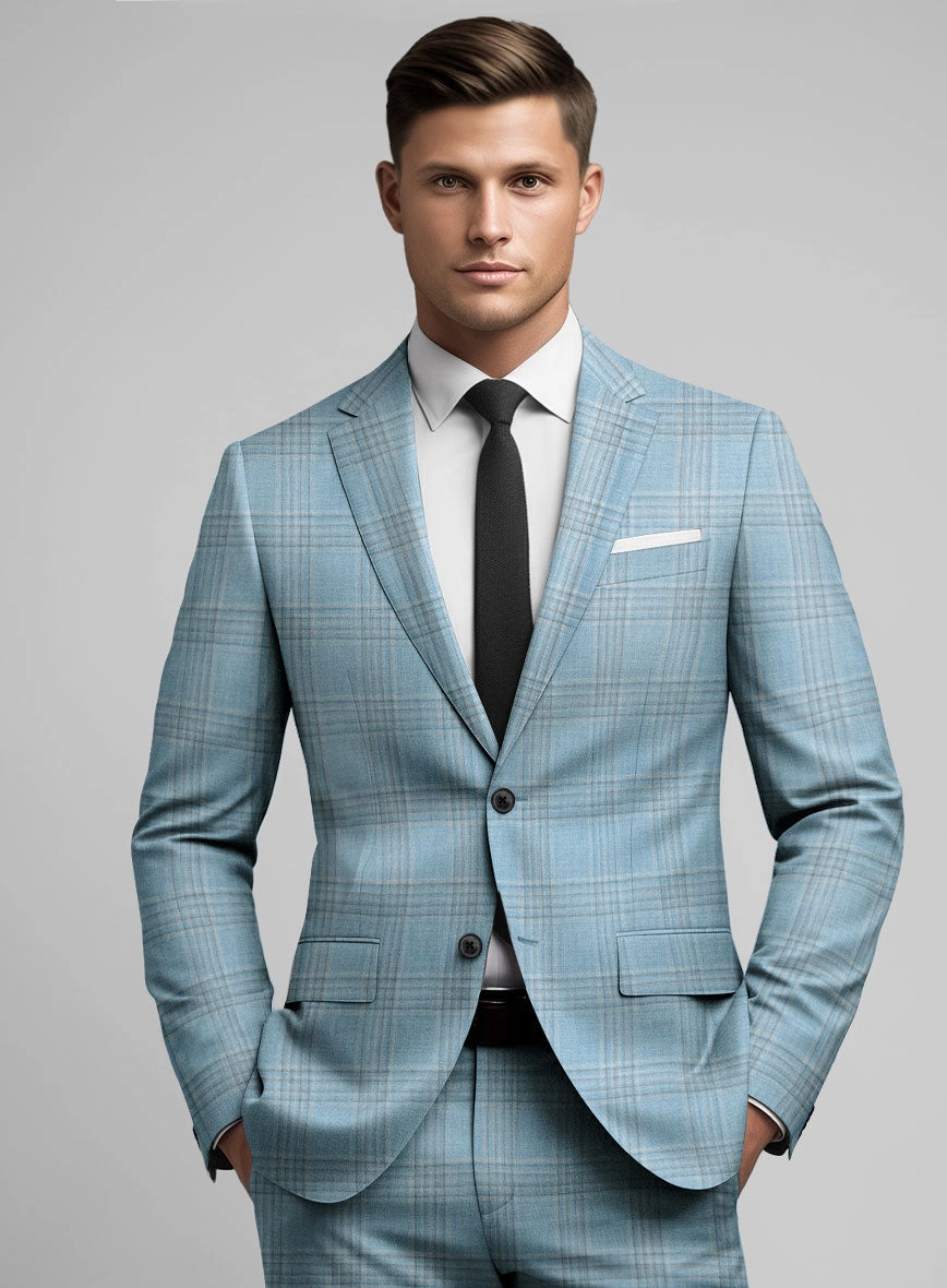 Noble Sky Blue Wool Silk Linen Suit