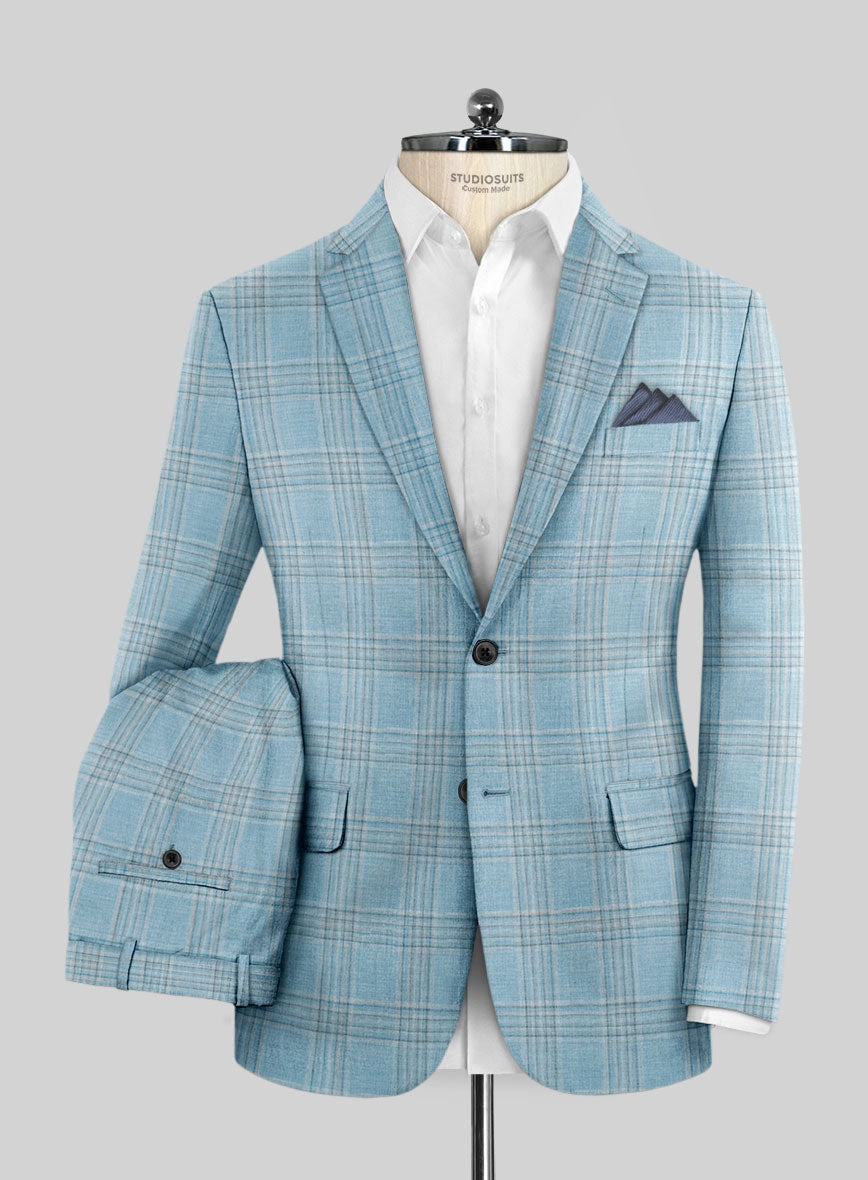 Noble Sky Blue Wool Silk Linen Suit