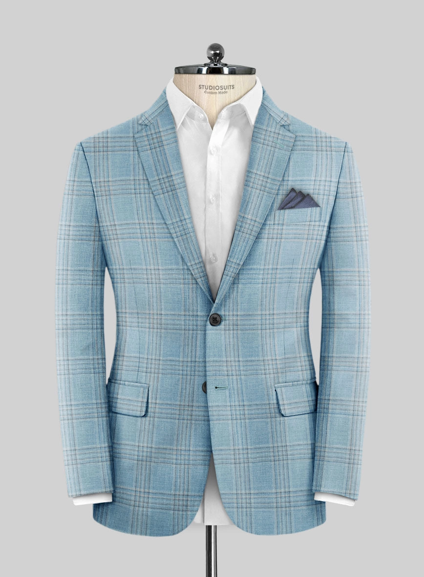 Noble Sky Blue Wool Silk Linen Suit