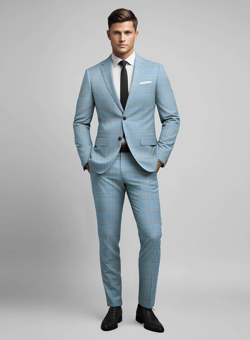 Noble Sky Blue Wool Silk Linen Suit