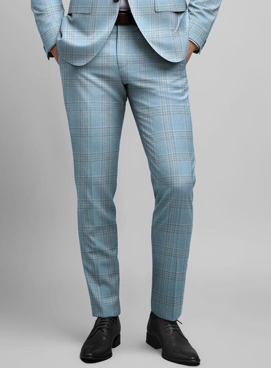 Noble Sky Blue Wool Silk Linen Suit