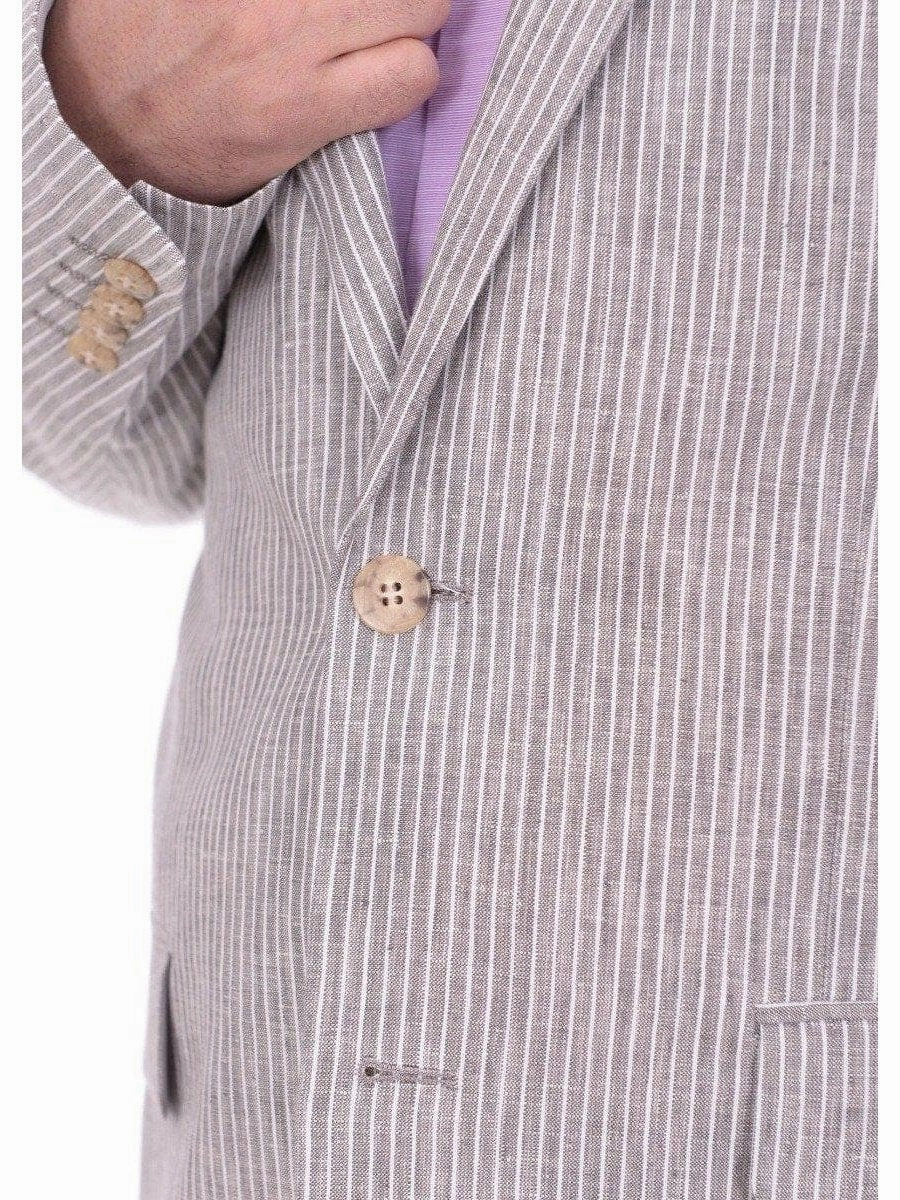 Raphael Classic Fit Gray Pinstriped Two Button Linen Suit