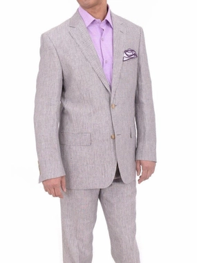 Raphael Classic Fit Gray Pinstriped Two Button Linen Suit
