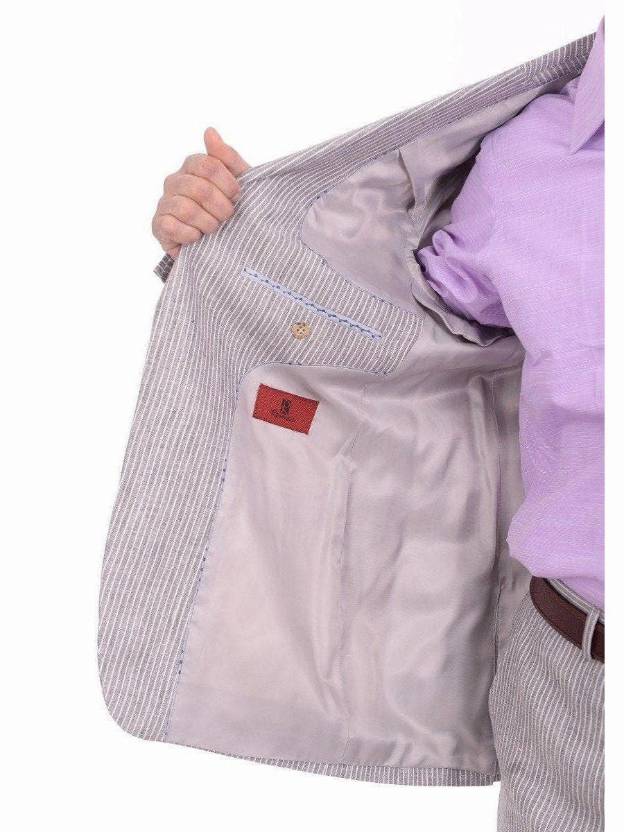 Raphael Classic Fit Gray Pinstriped Two Button Linen Suit