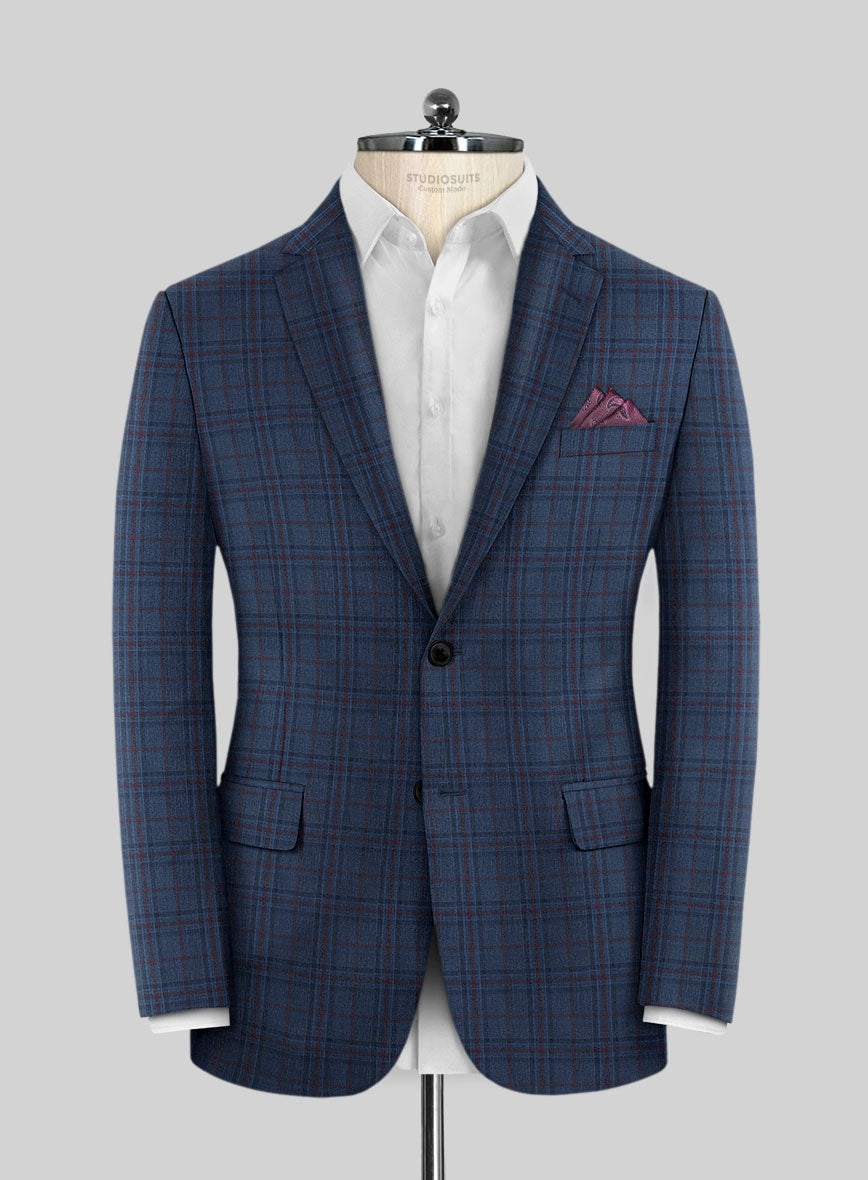 Reda Chambray Blue Checks Wool Suit