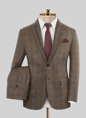Reda Otter Brown Checks Wool Suit