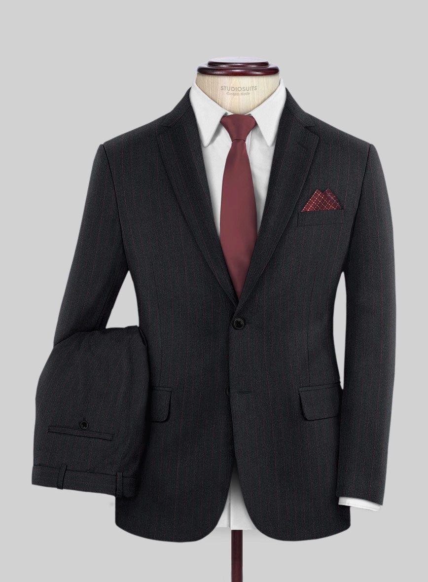 Scabal Sapphire Beaded Stripe Charcoal Wool Suit